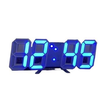 Imagem de Relógio Digital 3D LED De Parede e Mesa Design Moderno Luz Noturna Decoração (Azul)