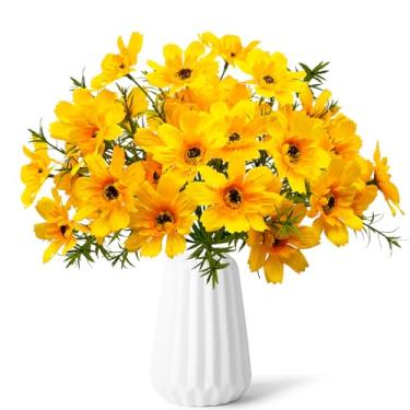 Imagem de GYWJJ 6 peças margaridas artificiais, margaridas falsas, flores amarelas falsas, arranjos de seda para casa, verão, jardim, mesa, centro de mesa, vaso para decoração de casamento (29 cm)