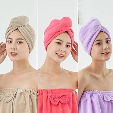 Imagem de Yinhing Conjunto de Toalhas de Cabelo de lã de 3 Peças para Mulheres, Envoltórios de Cabelo de Microfibra Ultramacios e Absorventes para Secagem Rápida, Leves e Confortáveis, Ideais para Salão de