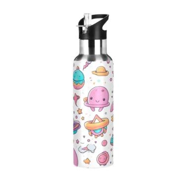 Imagem de Wassud Garrafa de água esportiva de aço inoxidável com canudo garrafas de água com isolamento de palha, copo portátil de objetos cósmicos, 940 ml