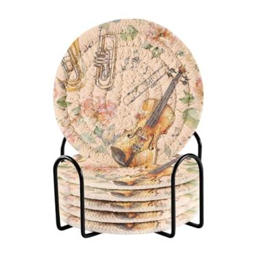 Imagem de Qilmy Conjunto de 6 peças para copos de instrumentos bonitos ou porta-copos de bar para bebidas, porta-copos de fazenda ou porta-copos de mesa rústicos, porta-copos modernos de algodão para o Natal645