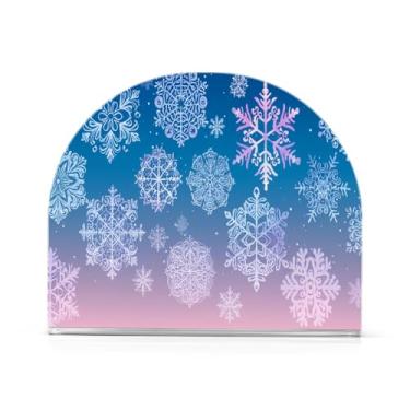 Imagem de Qilmy Lindo suporte de guardanapo acrílico de flocos de neve de Natal, porta-guardanapos para mesas cozinha restaurante decoração de casa, suporte decorativo moderno para guardanapos de coquetel de