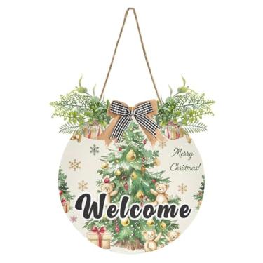 Imagem de YETTASBIN Placa de boas-vindas para árvore de Natal, placa de parede à prova d'água, guirlanda decorativa de alpendre para inauguração de casa, quintal, jardim, decoração de férias, 30 x 30 cm