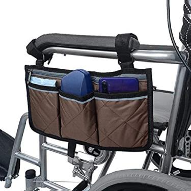 Imagem de YYBOES Bolsa lateral para cadeira de rodas, bolsa de apoio de braço, organizador de bolso, bolsas para caminhantes, suporte de telefone, scooter, cadeira de rodas, bolsa de scooter elétrica, serve