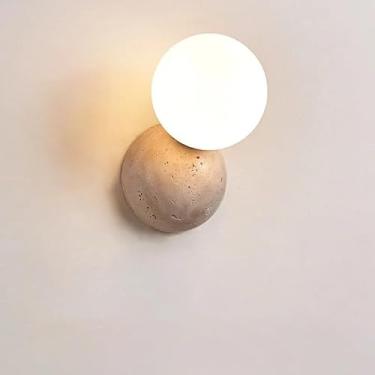 Imagem de Luminária de parede LED estilo creme, com design inspirado em parede de pedra rústica, ideal para quarto, cabeceira ou sala de estar com iluminação criativa nórdica e fundo para TV.