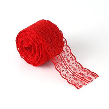 Imagem de Pssopp Fita Decorativa de Renda de Casamento de 10 M, Fitas de Rolo de Padrão Vintage de Tecido Perfeitas para Embrulho de Presentes, Artesanato, Design de Flores, Rendas Decorativas (vermelho)