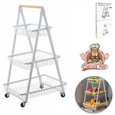 Imagem de Fruteira de Piso Aramado com Alça de Madeira  3 Andares - BONS CHEFF