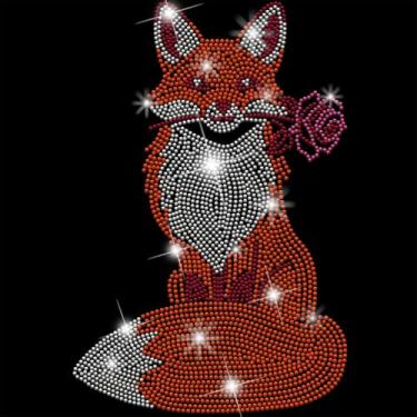 Imagem de SUPERDANT Raposa com ferro rosa em strass para roupas animais adesivos de transferência de calor de cristal em decalques adesivos de strass para camisetas roupas moletom com capuz jaquetas DIY arte