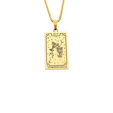 Imagem de Luva Jewelry Colar feminino com cartão de tarô - pingente espiritual banhado a ouro 18K - impermeável antimanchas - colar de astrologia - presente místico de Natal, Small, Aço inoxidável, Sem Pedra