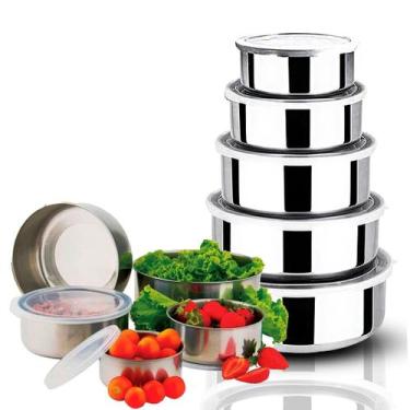 Imagem de Conjunto de Potes Herméticos Inox com Tampa 5 Peças Snel Home  Potes d