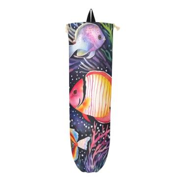 Imagem de Organizador distribuidor de sacolas plásticas coloridas de peixes tropicais, suporte de sacola de compras, suporte de bolsa para cozinha