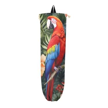 Imagem de Suporte de sacola de compras de papagaios e flores tropicais, bolsa organizadora de parede, protetor de bolsa para sacolas plásticas de mercearia