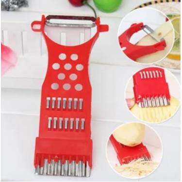 Imagem de Descascador Fatiador De Legumes E Frutas 5 Em 1, Manual, Branco E Laranja, Aço Inoxidável, Multifuncional com 5 Tipos De Cortes, Moderno, Fácil De Limpar, para Descascar Laranjas e Fatiar Alimentos