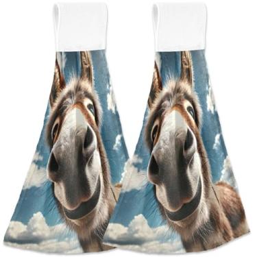 Imagem de TSENQUE Toalhas de mão personalizadas para pendurar no outono, toalhas de chá de forno com estampa de burro fofo, conjunto de 2 toalhas de mão de cozinha absorventes coloridas decorativas, 46 x 35 cm