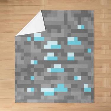 Imagem de Manfei Cobertor de flanela infantil Pixelated Blocks Miners, jogo de videogame, gamepad, decoração de sofá para meninas e meninos, cobertor felpudo cinza azul, tamanho Queen (224 x 224 cm)