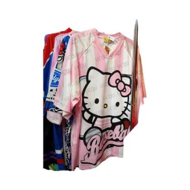 Imagem de Camiseta Hello Kitty Com Decote Em V Para Mulheres E Homens, Leve, Res