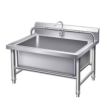 Imagem de Pia de esfregão de aço inoxidável para montagem no chão, esfregão doméstico de aço inoxidável, pia de piscina móvel, pia prática, pia multiuso, com pés niveladores ajustáveis (80 cm/31,5 pol.)