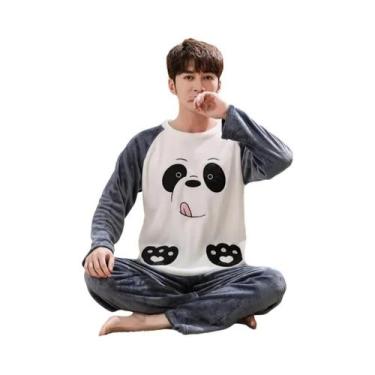 Imagem de Conjunto De Pijamas Masculinos Em Fleece Coral Quente 2 Peças Com Mang