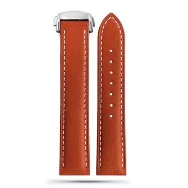 Imagem de BDNJN Pulseira de relógio marrom Omega Seamaster 300 150 Speedmaster 007 AT150 Fecho de implantação 19 mm 20 mm 21 mm Pulseira de couro italiano (B marrom claro-prata, 19 mm)