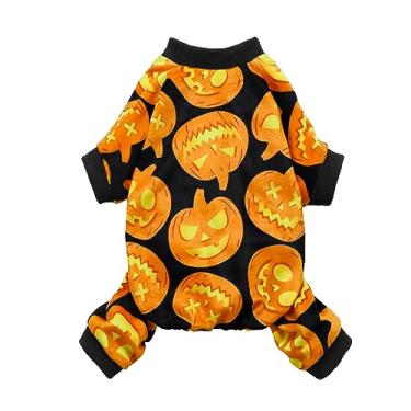 Imagem de Fitwarm Pijama de abóbora para cães, roupas engraçadas de inverno para cães pequenos, meninas, meninos, macacão para animais de estimação, fantasias de Halloween com pés, veludo leve, preto, laranja,