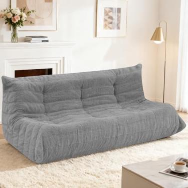 Imagem de HABUTWAY Bean Bag Cadeiras Fireside Lazy Floor Sofá, Soft Teddy Fleece 3 Lugares com Enchimento de Espuma de Alta Resiliência, Pufe para Sala de Estar, Quarto, Escritório (Pelúcia Cinza Claro)