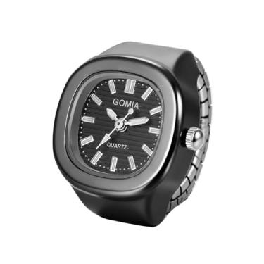 Imagem de JewelryWe Relógio de dedo quadrado feminino – analógico, quartzo, elástico, anel de anel, novidade, anéis de relógio elegantes para negócios casuais e escritório, Preto
