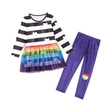 Imagem de Conjunto De Camiseta Listrada Preta E Branca Para Crianças Com Saia E 