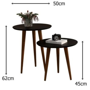 Imagem de Kit 2 mesas Lateral e Apoio Redonda Pés Palito cor Preto - Comprar Móv