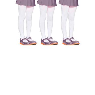 Imagem de Kit com 3 Meias Calças Infantil Fio 80 Opaca Lobinha 2526-001, Branco,