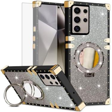 Imagem de Asuwish Capa de celular para Samsung Galaxy S25 Ultra 5G capa magnética com protetor de tela de vidro temperado e anel espelhado brilhante suporte rígido S25Ultra 25S S 25 25Ultra 6,9 2025 feminino