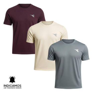 Imagem de Kit 3 Camisetas Diadora Small Logo Masculina - Grafite e Off White XGG-Masculino