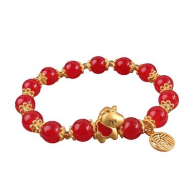 Imagem de MMIUAEG Pulseira com contas de cavalo do zodíaco chinês ano do cavalo pingente da sorte cristal com moeda Fu Feng Shui pulseiras para mulheres e homens decorações de joias de ano novo chinês, Medium