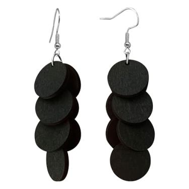 Imagem de Zszkoz Brincos redondos de madeira boêmios para mulheres, leves, feitos à mão, geometria natural, joia de declaração, Small, Madeira, Sem pedra preciosa