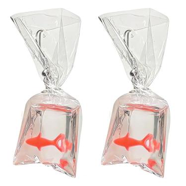 Imagem de Zszkoz Brincos femininos engraçados de peixe dourado feitos à mão em resina acrílica, saco de água, brincos de anzol, joias de animais, presente, Small, Resina, Sem pedra preciosa