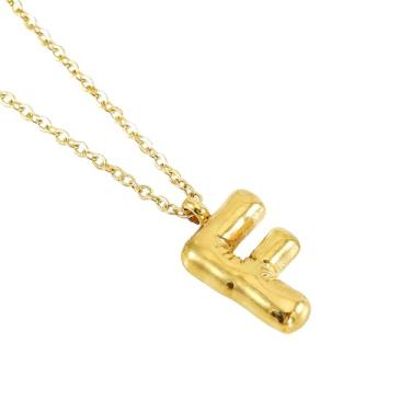 Imagem de Colar de Letra Bolha Personalizado para Mulheres, Colar Inicial Banhado a Ouro 18K com Corrente Cruzada em Aço Inoxidável, 45 cm, 26 Letras, Jóia de Moda e Presente Estiloso (dourado,F)