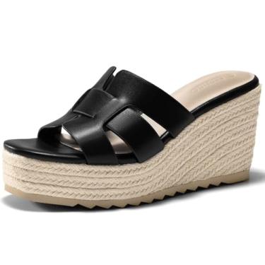 Imagem de Coutgo Sandálias femininas plataforma plataforma alpargata, bico aberto, tiras, sapatos casuais de verão, Preto, 41