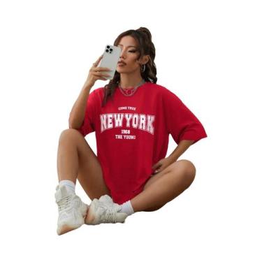 Imagem de Camiseta De Algodão Oversize Feminina 1968 Nova Iorque Moda Casual Cri