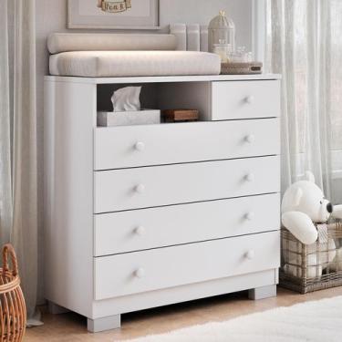 Imagem de Cômoda Infantil Amora 5 Gavetas Com Trocador - Maxi Do Brasil, Branco