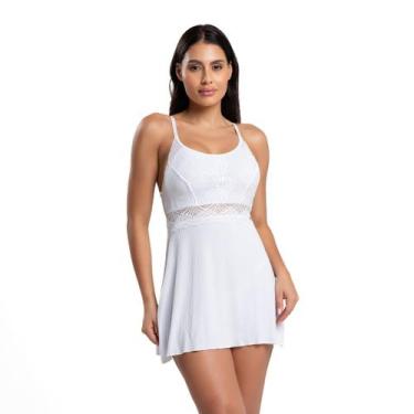 Imagem de Camisola Lisa Feminina Sensual de Suede Canelado - IMI Lingerie, Branc