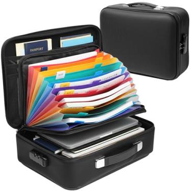 Imagem de chufa Caixa de documentos à prova de fogo, capa rígida, organizador de arquivos à prova d'água e à prova de fogo com trava e pasta de arquivos sanfonada de 13 bolsos, cofre portátil para documentos