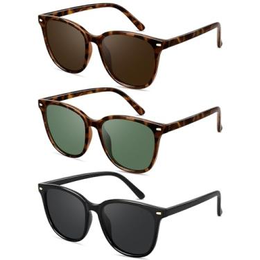 Imagem de YMRFW Óculos de sol retrô polarizados com armação grande para mulheres e homens, estilo vintage, óculos de sol com lentes de proteção UV400, Pacote com 3 (preto/cinza + tartaruga/marrom + tartaruga