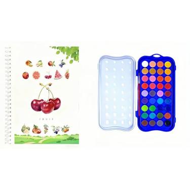 Imagem de Livro de exercícios em aquarela, conjunto de pintura de livros de cores de água de 36 cores, livro de colorir de água, conjunto de tinta para adultos, livro de aquarela, com tinta e caneta (frutas