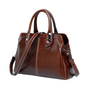 Imagem de Bolsa De Ombro Feminina Em Couro Genuíno Com Alça Superior, Transversa