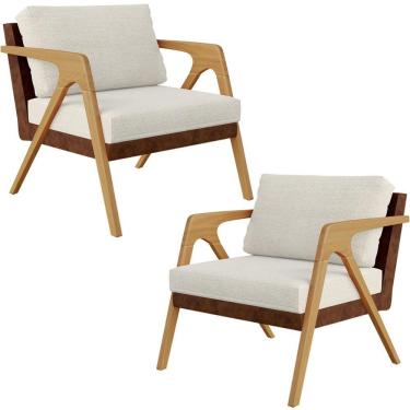 Imagem de Kit 02 Poltronas Pietra L02 Marrom Linho Champagne