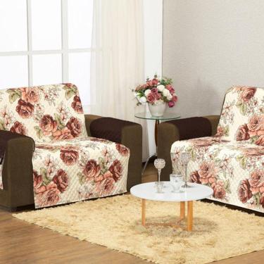 Imagem de Protetor Capa De Sofa Aquarela Estampado 2 E 3 Lugares - Floral Marrom