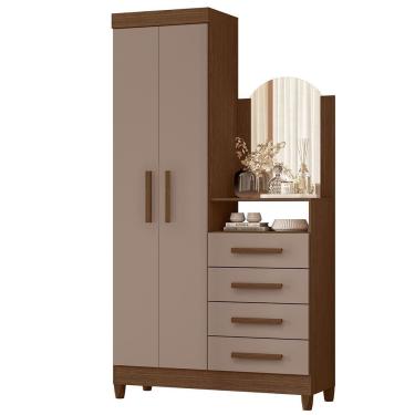 Imagem de Cômoda New Capri 2 Portas E 4 Gavetas Nogueira-capuccino Com Espelho - Móveis Albatroz