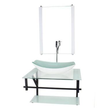 Imagem de Gabinete de vidro para banheiro 60cm ap cuba oval chanfrada  branco co