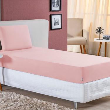 Imagem de Jogo De Cama Solteiro Nobre 2 Peças Lençol Com Elástico De 30cm De Altura Malha 100% Algodão - Rosa