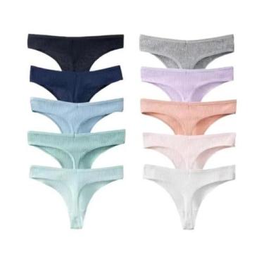 Imagem de Conjunto De 10 Calcinhas G-String De Algodão Listradas Para Mulheres, 