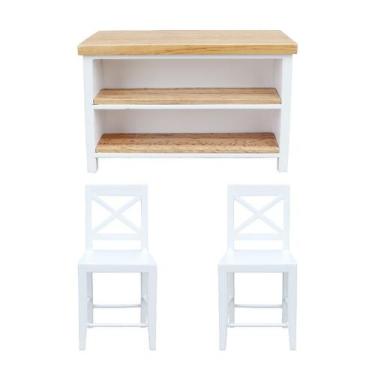 Imagem de Conjunto de jantar em miniatura Dollhouse, mesa de madeira com 2 cadei